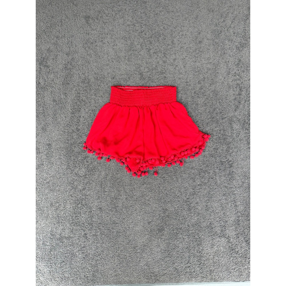 Show Me Your Mumu Sammy Pom Pom Shorts Red Smocked Waist Small
